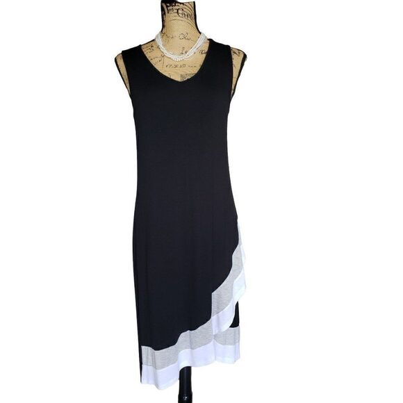 Women's Sleeveless Black and White Asymmetrical Tank Stretch Casual Dress Small - Picture 2 of 7